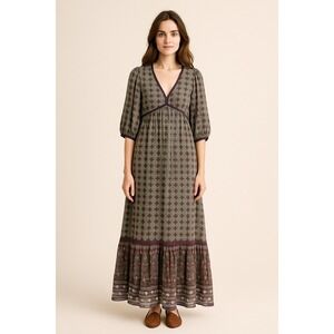 Sundance Silk Maxi Floral Dress Sheer 3/4 Sleeve Empire Waist Boho Fairy XS